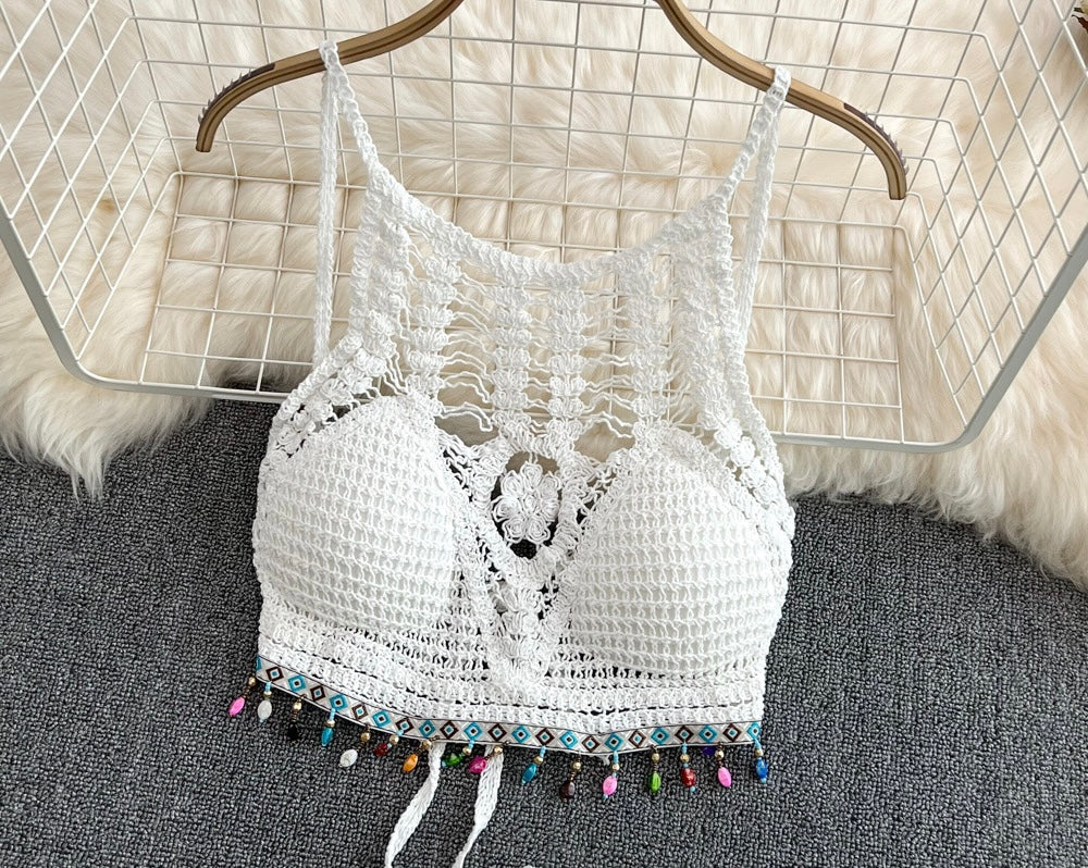 Embroidery lace halter 2 pieces swimming set
