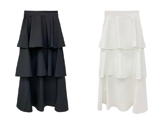 Layering tiered midi skirt