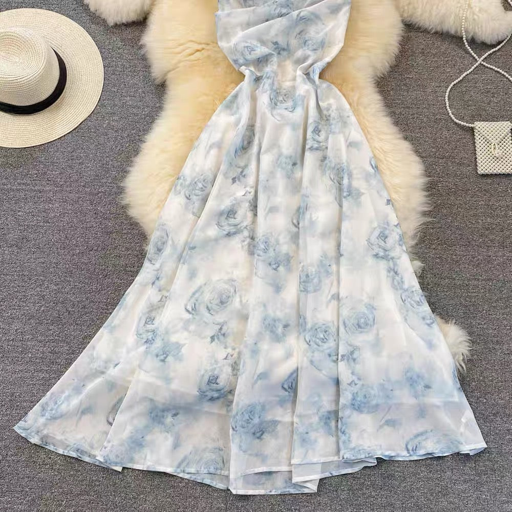 Spaghetti strap plunged neckline maxi dress