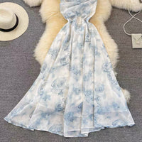 Spaghetti strap plunged neckline maxi dress