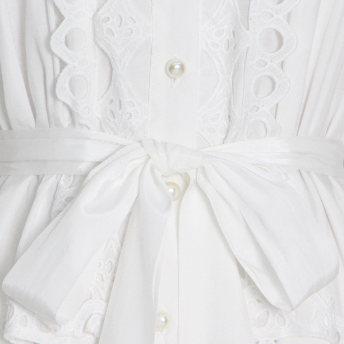 Belted button through embellished lace A line dress