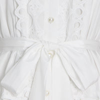 Belted button through embellished lace A line dress