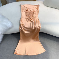 Plunging criss cross back slip dress
