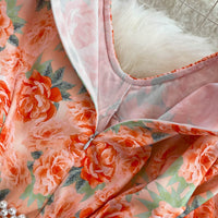 Pearl belted flappy heart neck floral dress