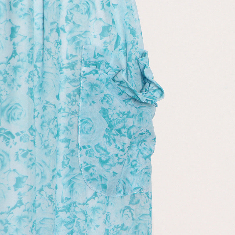 Beautiful ruffle tiered maxi chiffon dress in blue
