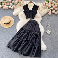 Smocked bodice crop top and prairie skirt set