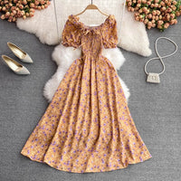 Off shoulder shirred bodice floral maxi dress
