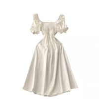 Back bowknot smocked bodice solid white midi dress