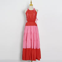 Halter tie shoulder cut out tiered maxi dress