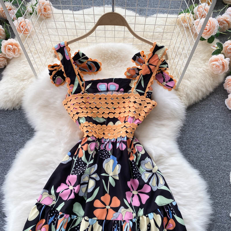 Bowknot strappy embellished lace Adrianna floral dress