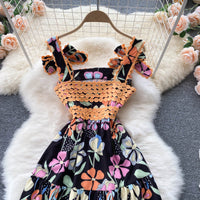 Bowknot strappy embellished lace Adrianna floral dress