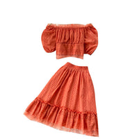 Off shoulder crop top and A line skirt set