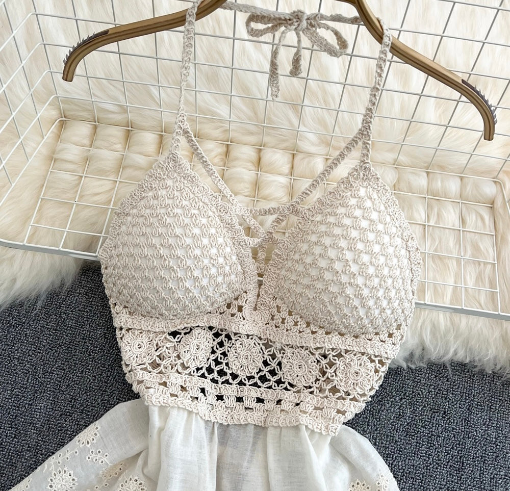 Embroidery lace cami swimming 2 pieces set