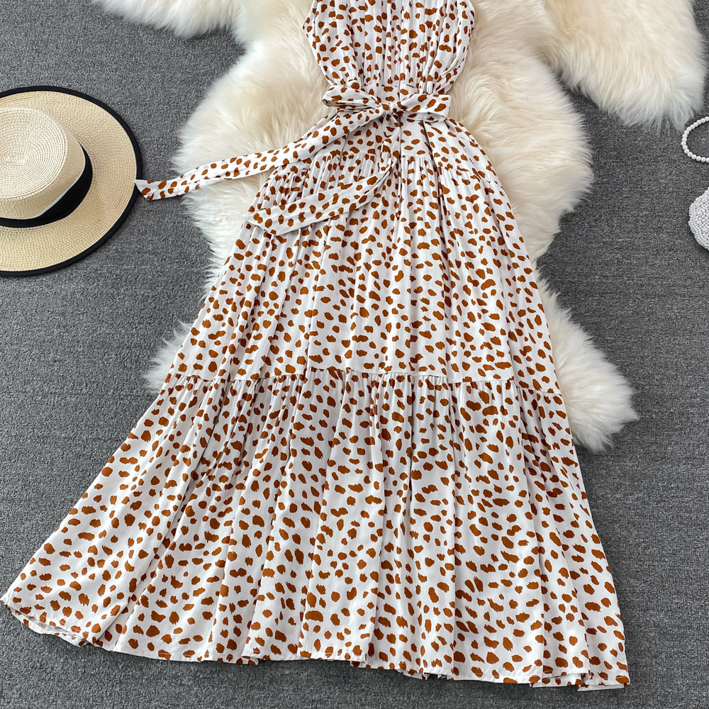 Halter belted drop waist dress