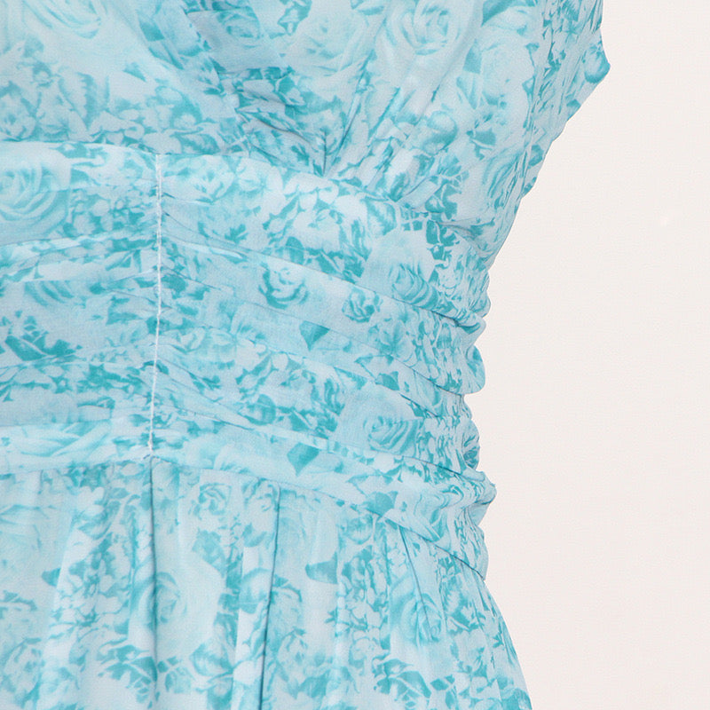 Beautiful ruffle tiered maxi chiffon dress in blue