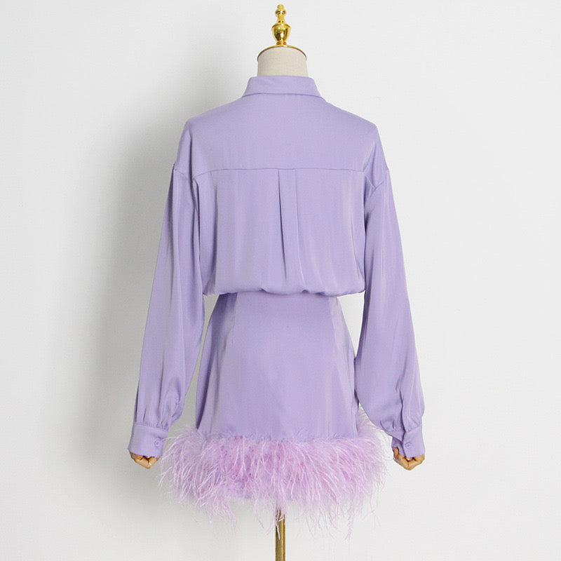 Lilac feathers blouse dress