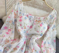 Sweetheart neckline ruffle floral mini dress