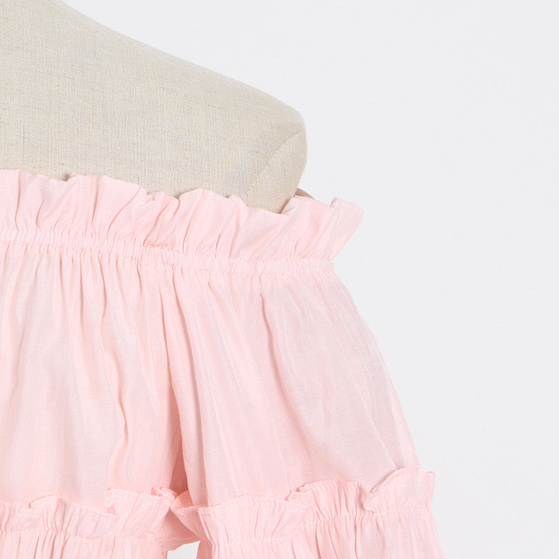 Off shoulder ruffle tiered midi dress