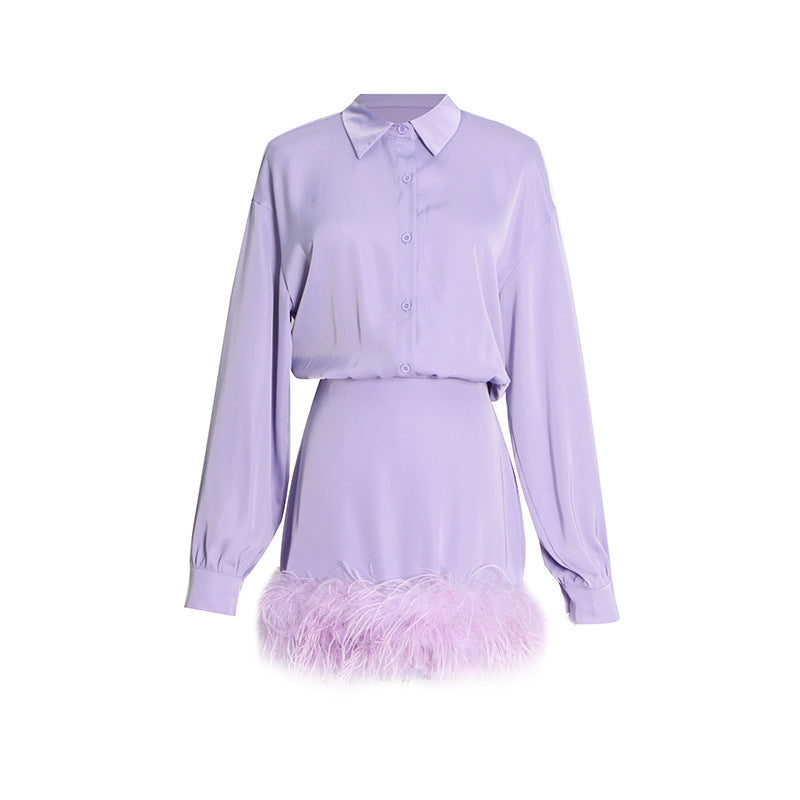Lilac feathers blouse dress