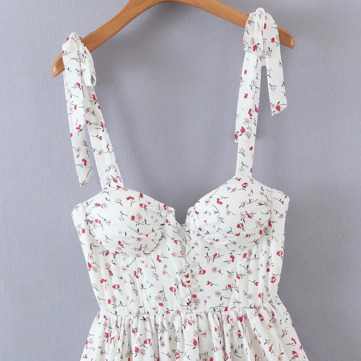 Tie shoulder floral cami midi layer dress