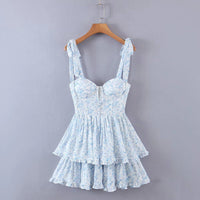 Tie shoulder cami V cut ruffle layers dress