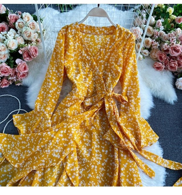 High-low Asymmetrical ruffle wrap summer dress