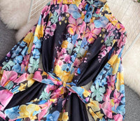 Belted button through floral chiffon maxi dress