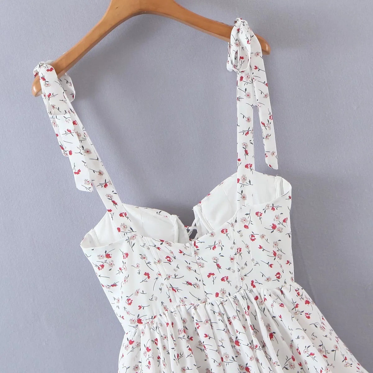Tie shoulder floral cami midi layer dress