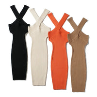 Halted cross midi knit dress