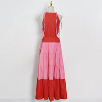 Halter tie shoulder cut out tiered maxi dress