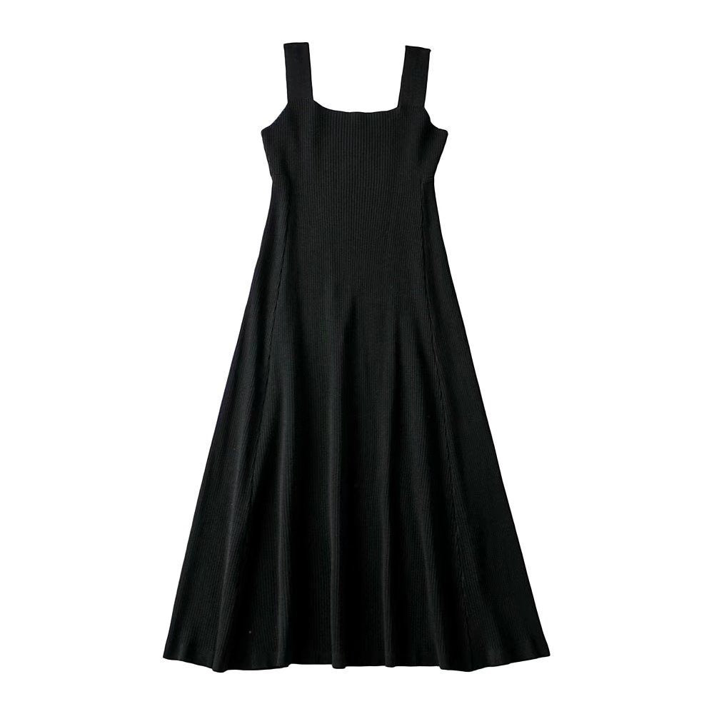 Square neck black knit dress
