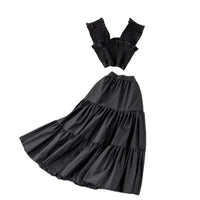 Smocked bodice crop top and prairie skirt set