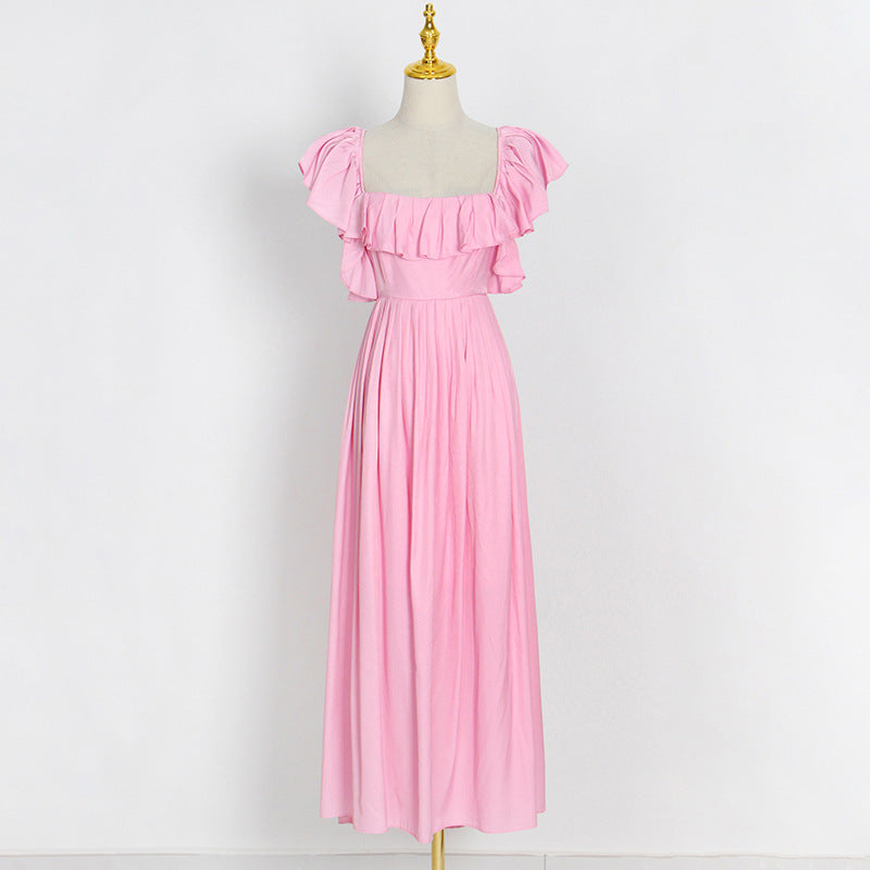 Flowy square neck back bowknot maxi dress