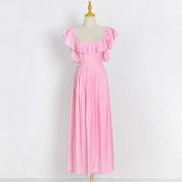 Flowy square neck back bowknot maxi dress