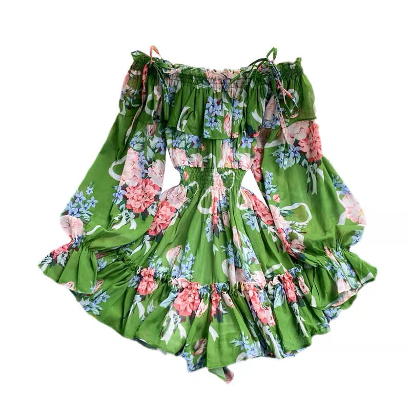 Off shoulder poet sleeve floral romper