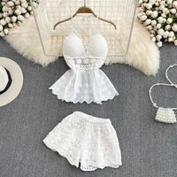 Embroidery lace cami swimming 2 pieces set