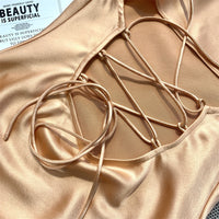 Plunging criss cross back slip dress