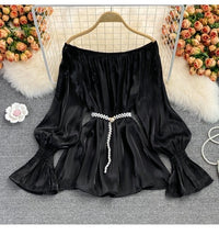 Off shoulder poet sleeve blouse with belt