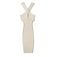 Halted cross midi knit dress