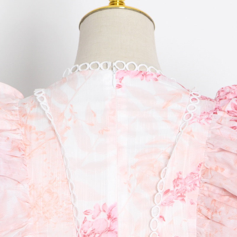 Lace up butterfly sleeve floral midi dress