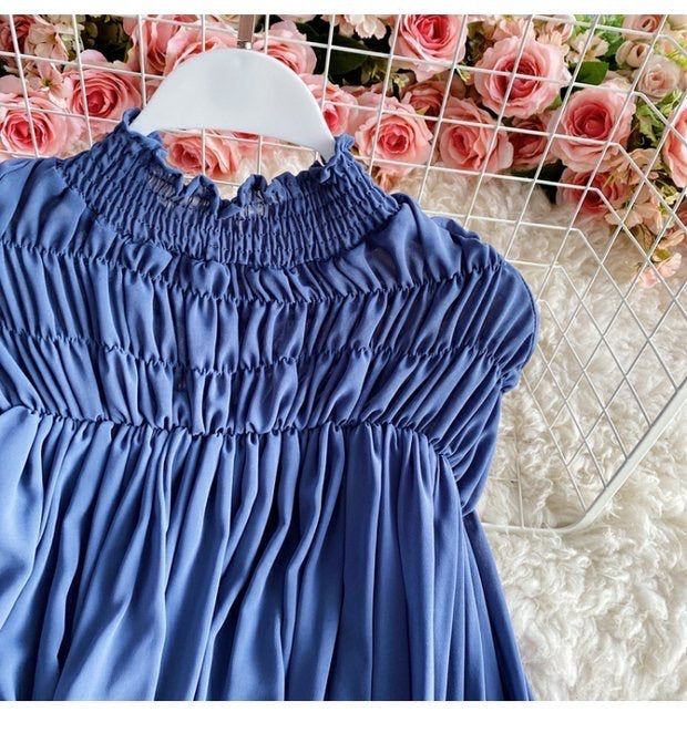 Bishop sleeve ruched neck tie waist top