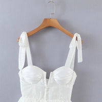 Tie shoulder cami V cut ruffle layers dress