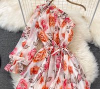 Poet sleeve one shoulder floral maxi dress