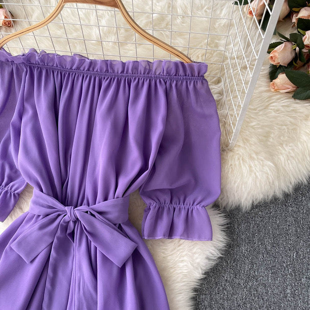 Flowy off shoulder belted maxi dress
