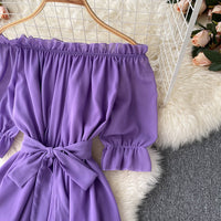 Flowy off shoulder belted maxi dress