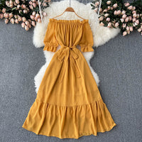 Flowy off shoulder belted maxi dress