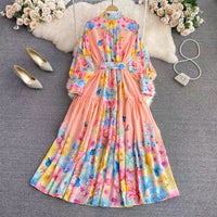 Belted button through floral chiffon maxi dress