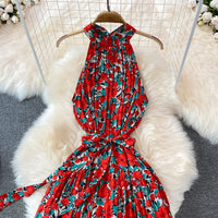 Halter belted drop waist dress