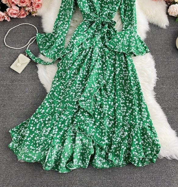 High-low Asymmetrical ruffle wrap summer dress