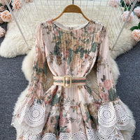 Beautiful floral layers embellished lace trim midi dress